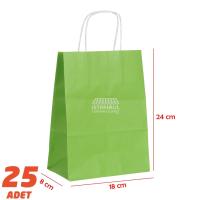 Büküm Saplı Kağıt Çanta Yeşil 24 x 18 cm