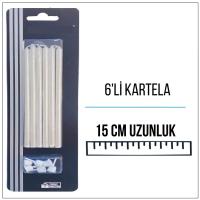 Metalik Beyaz Uzun Mum 15 cm 6'lı