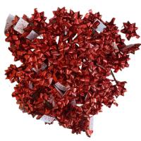 Metalize Yıldız Fiyonk Paket Süsü Yapışkanlı 100 Adet Kırmızı Renk