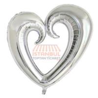 Ortası Boş Kalp Folyo Balon Gümüş