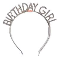 Taşlı Lüks Taç Birthday Girl Gümüş