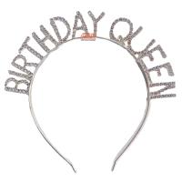 Taşlı Lüks Taç Birthday Queen Gümüş